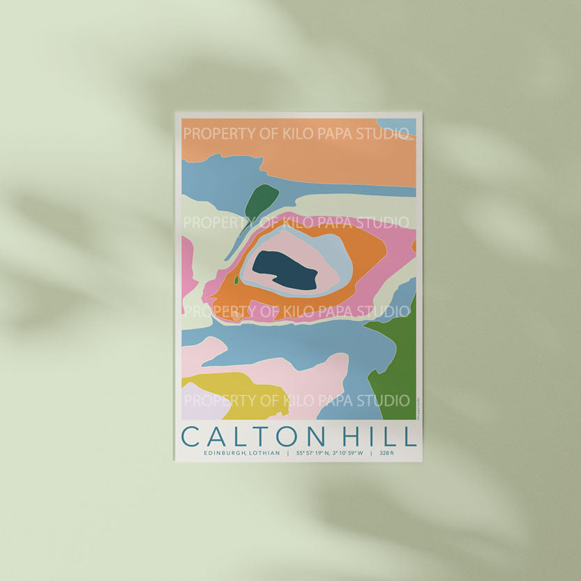 Calton Hill Colourful Topography Map Print