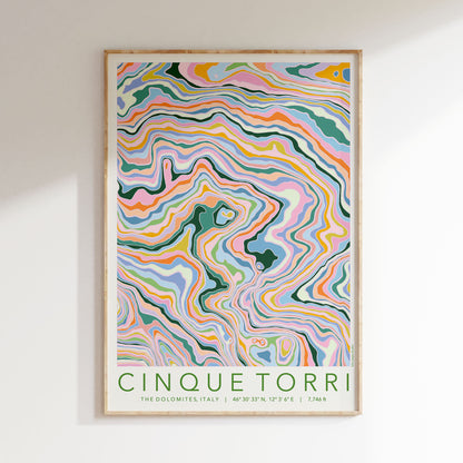 Cinque Torri Colourful Topography Map Print