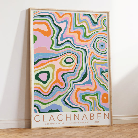 Clachnaben Colourful Topography Map Print