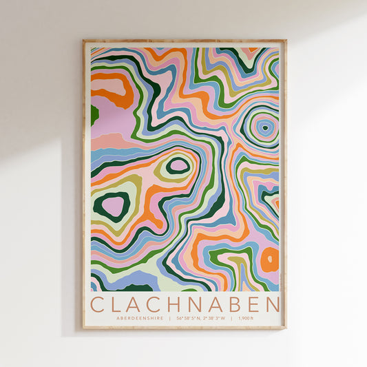 Clachnaben Colourful Topography Map Print