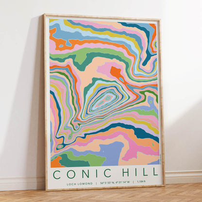 Conic Hill Colourful Topography Map Print