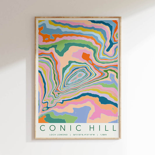 Conic Hill Colourful Topography Map Print