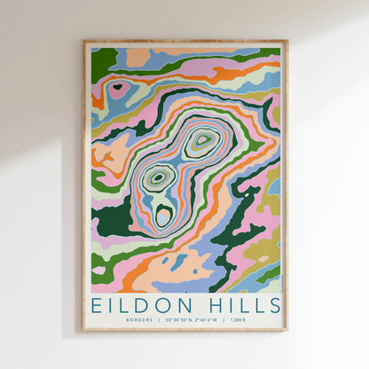Eildon Hills Colourful Topography Map Print