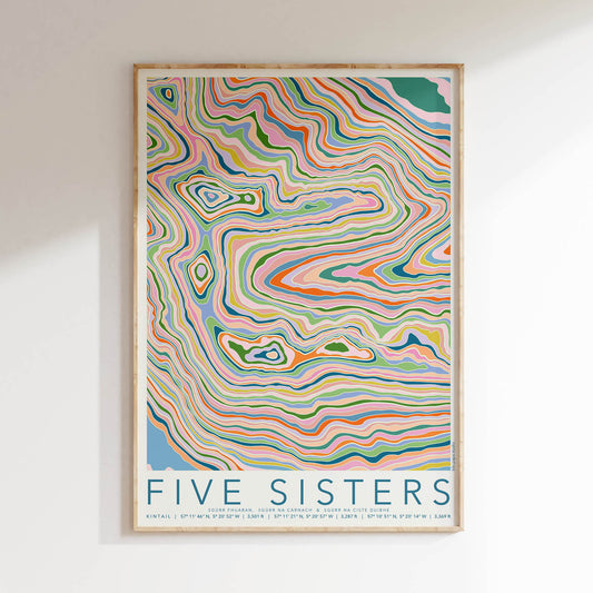 Five Sisters of Kintail Colourful Topography Map Print