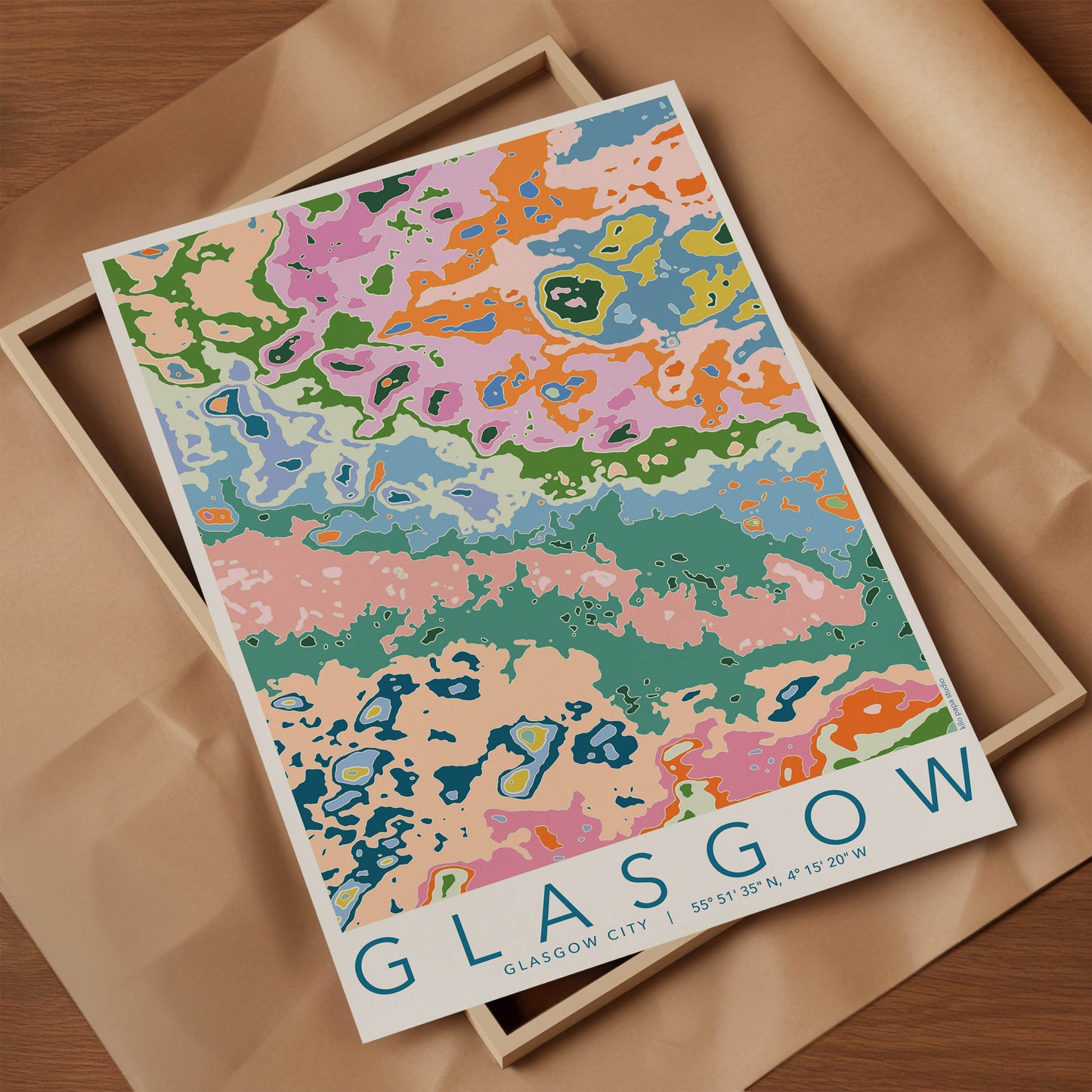 Glasgow Colourful Topography Map Print