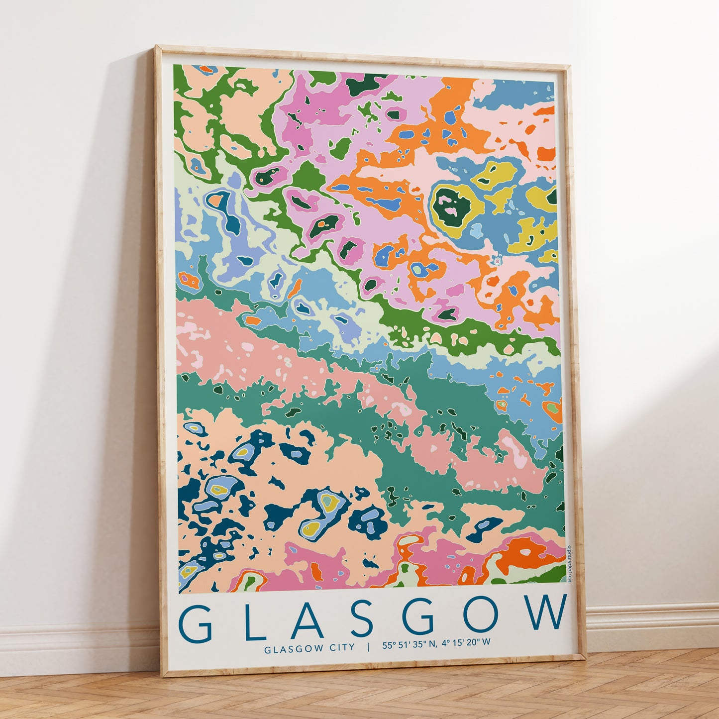 Glasgow Colourful Topography Map Print