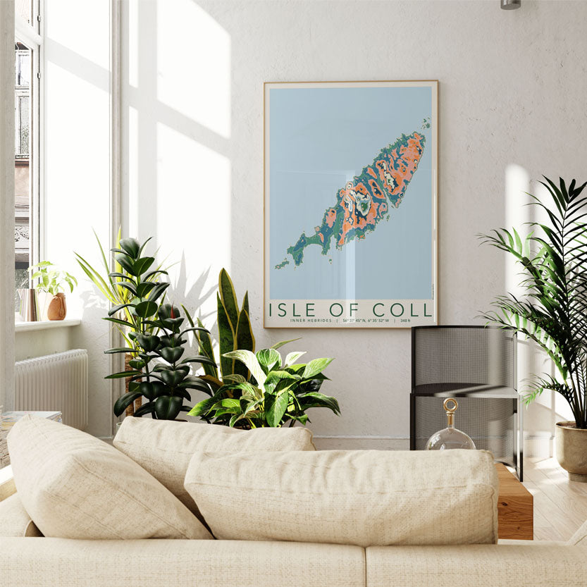 Isle of Coll Colourful Topography Map Print
