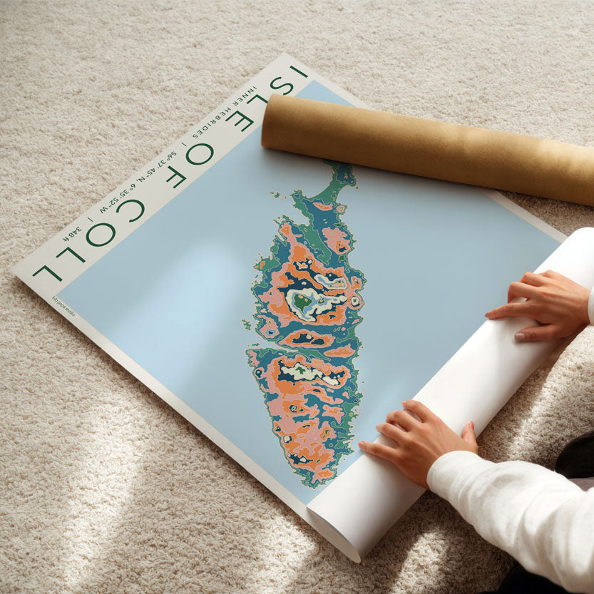 Isle of Coll Colourful Topography Map Print