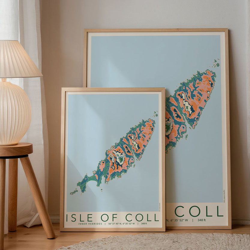 Isle of Coll Colourful Topography Map Print