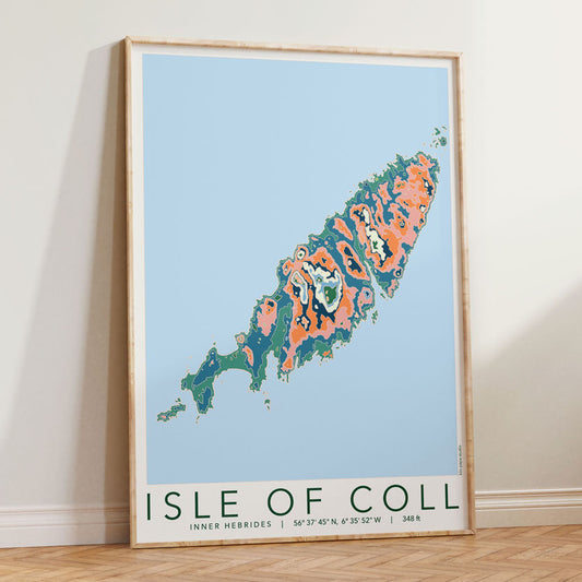 Isle of Coll Colourful Topography Map Print
