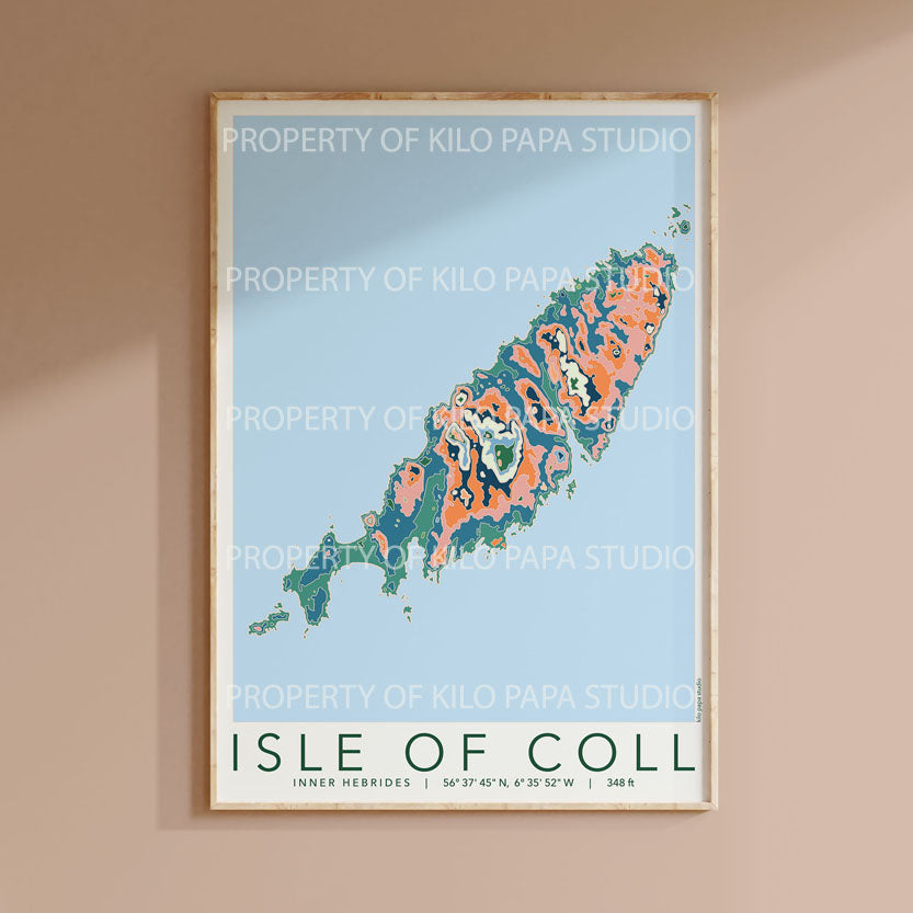 Isle of Coll Colourful Topography Map Print