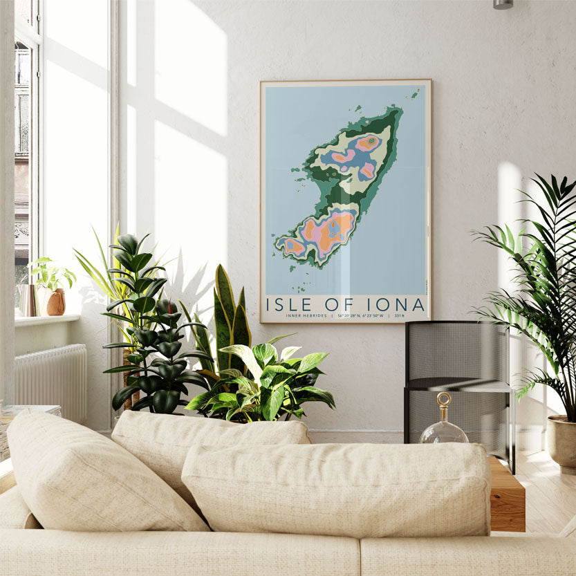 Isle of Iona Colourful Topography Map Print
