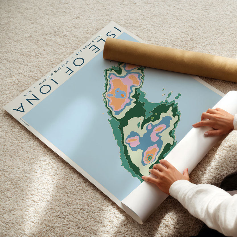 Isle of Iona Colourful Topography Map Print