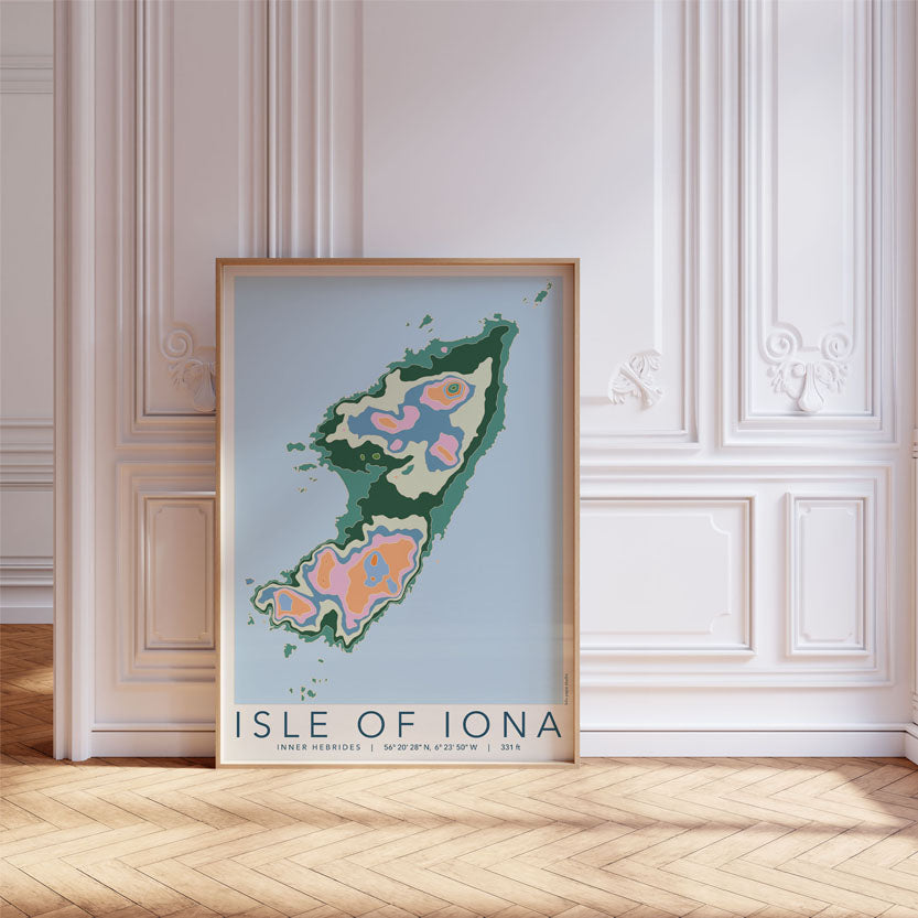 Isle of Iona Colourful Topography Map Print