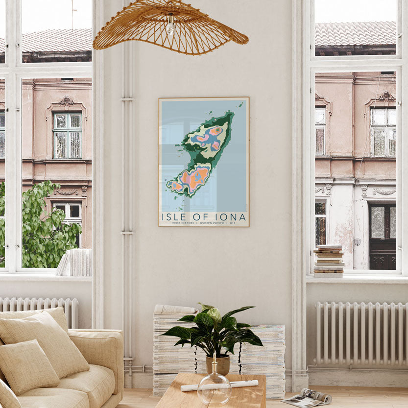 Isle of Iona Colourful Topography Map Print