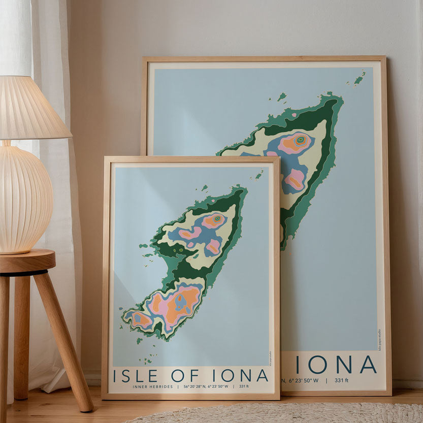 Isle of Iona Colourful Topography Map Print