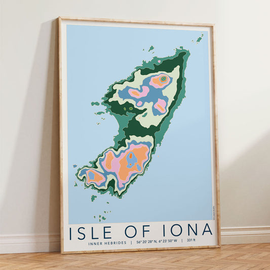 Isle of Iona Colourful Topography Map Print