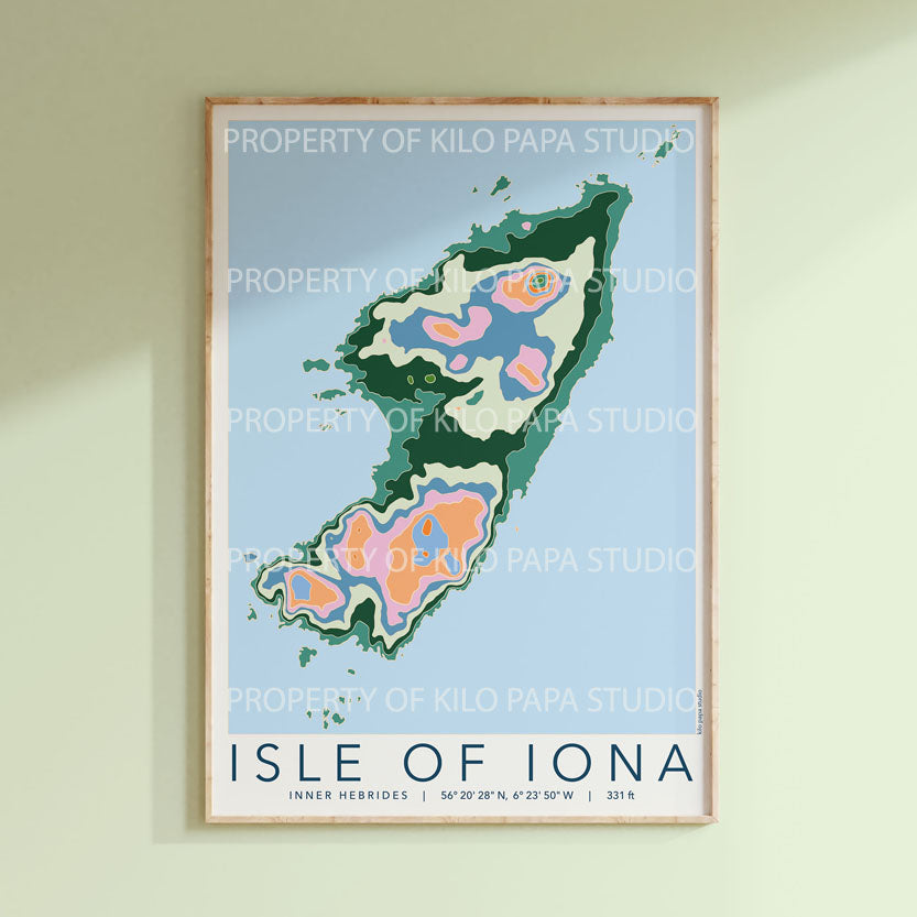 Isle of Iona Colourful Topography Map Print