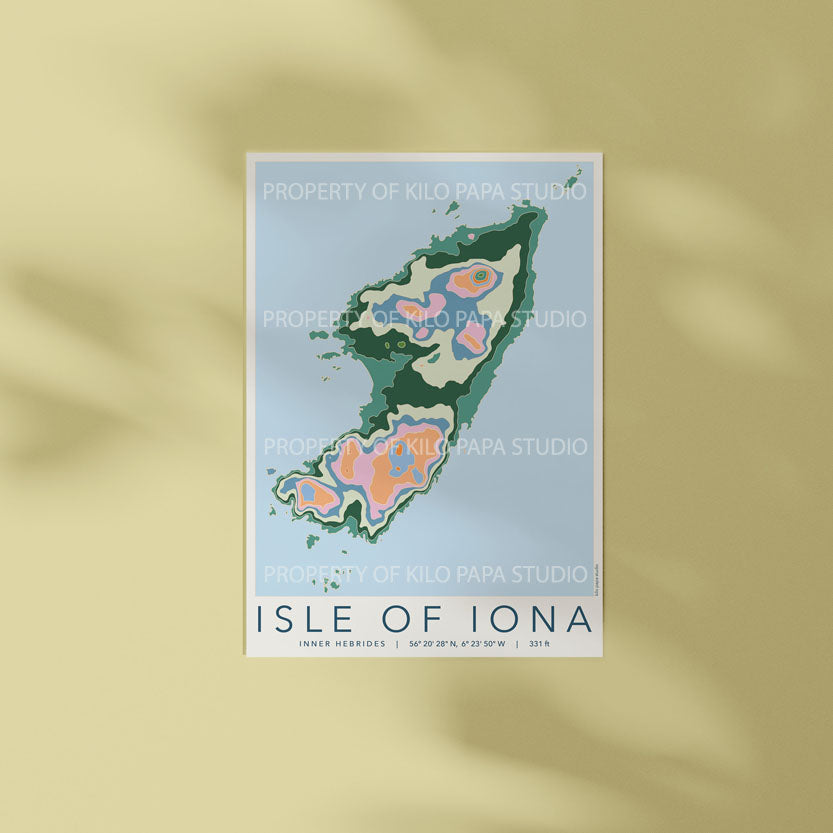 Isle of Iona Colourful Topography Map Print
