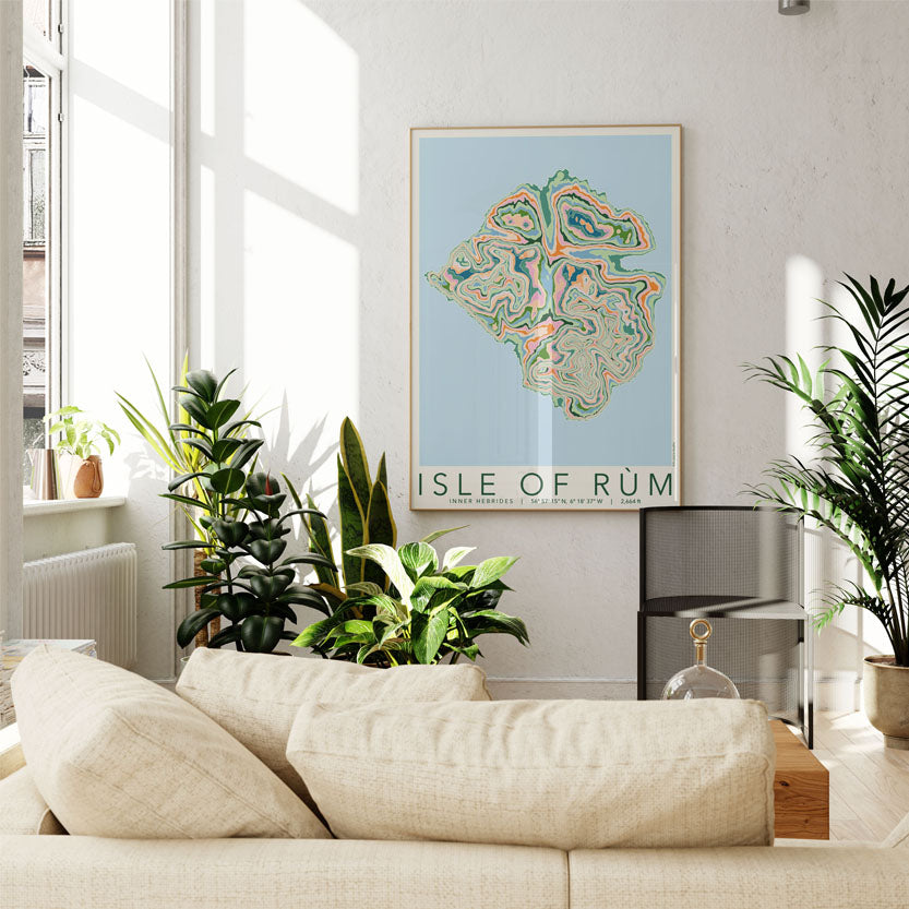 Isle of Rùm Colourful Topography Map Print