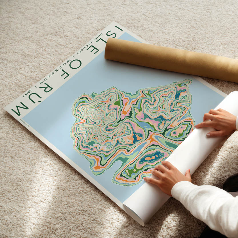 Isle of Rùm Colourful Topography Map Print