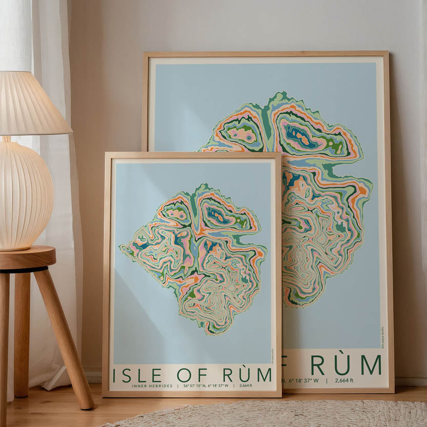 Isle of Rùm Colourful Topography Map Print