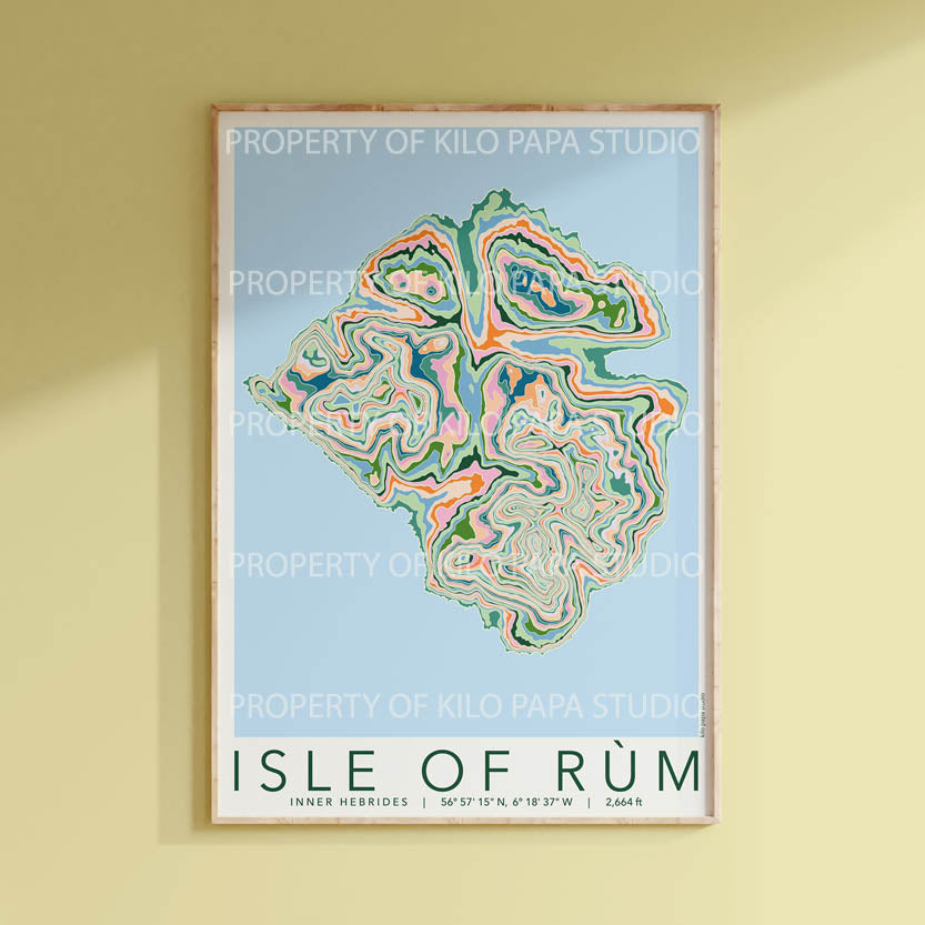 Isle of Rùm Colourful Topography Map Print