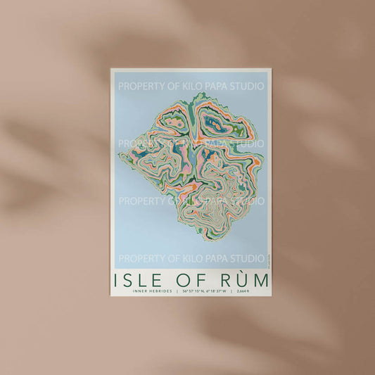 Isle of Rùm Colourful Topography Map Print