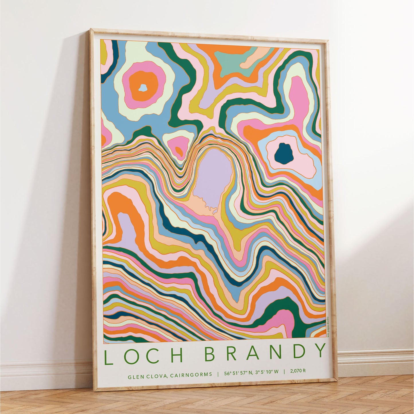 Loch Brandy Colourful Topography Map Print