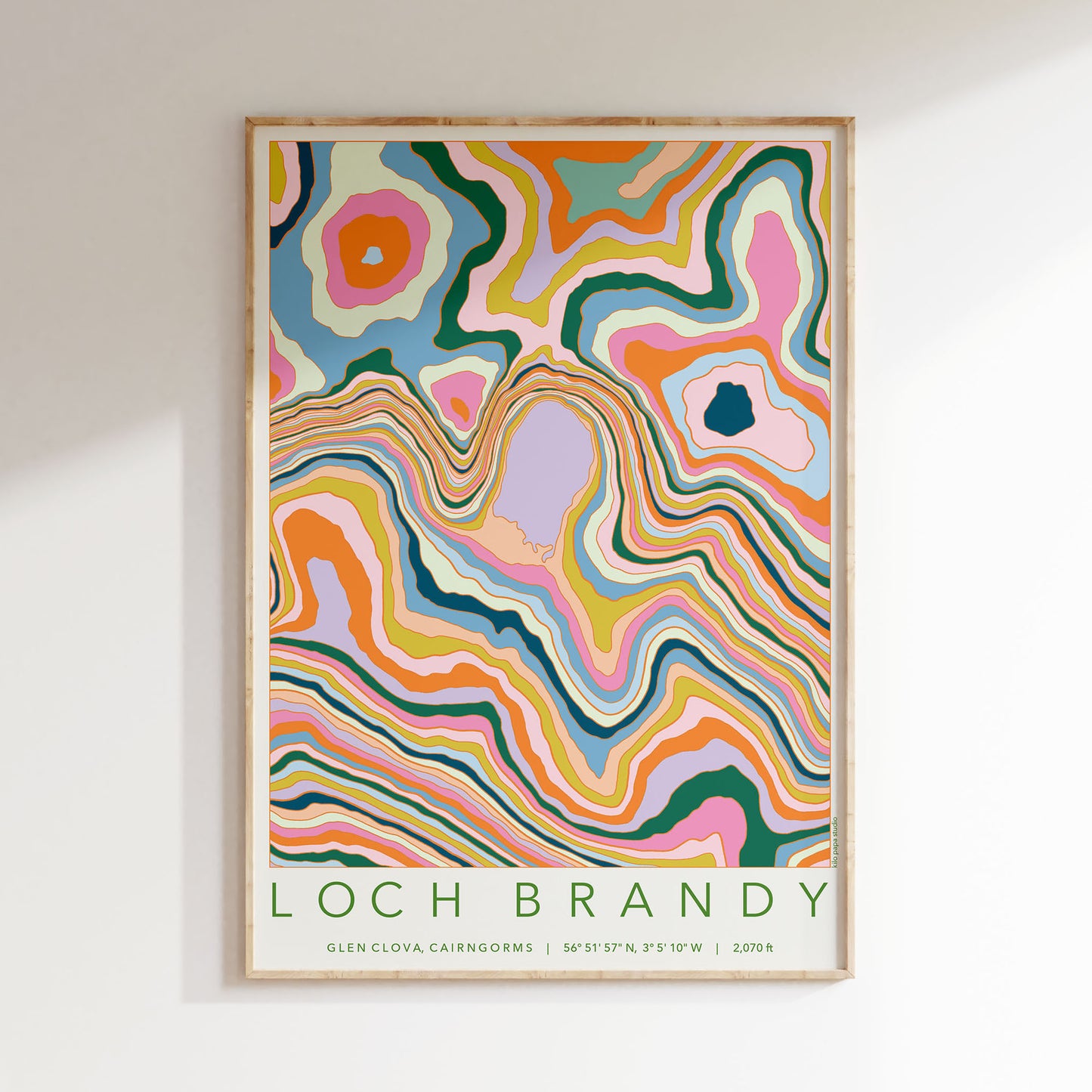 Loch Brandy Colourful Topography Map Print