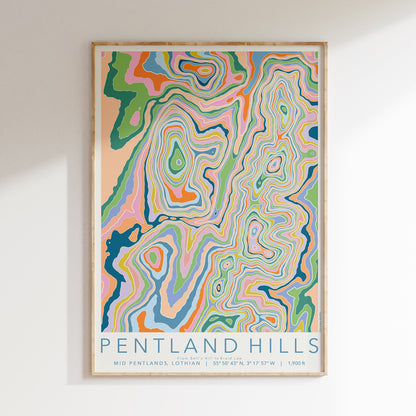 Pentland Hills (Mid) Colourful Topography Map Print