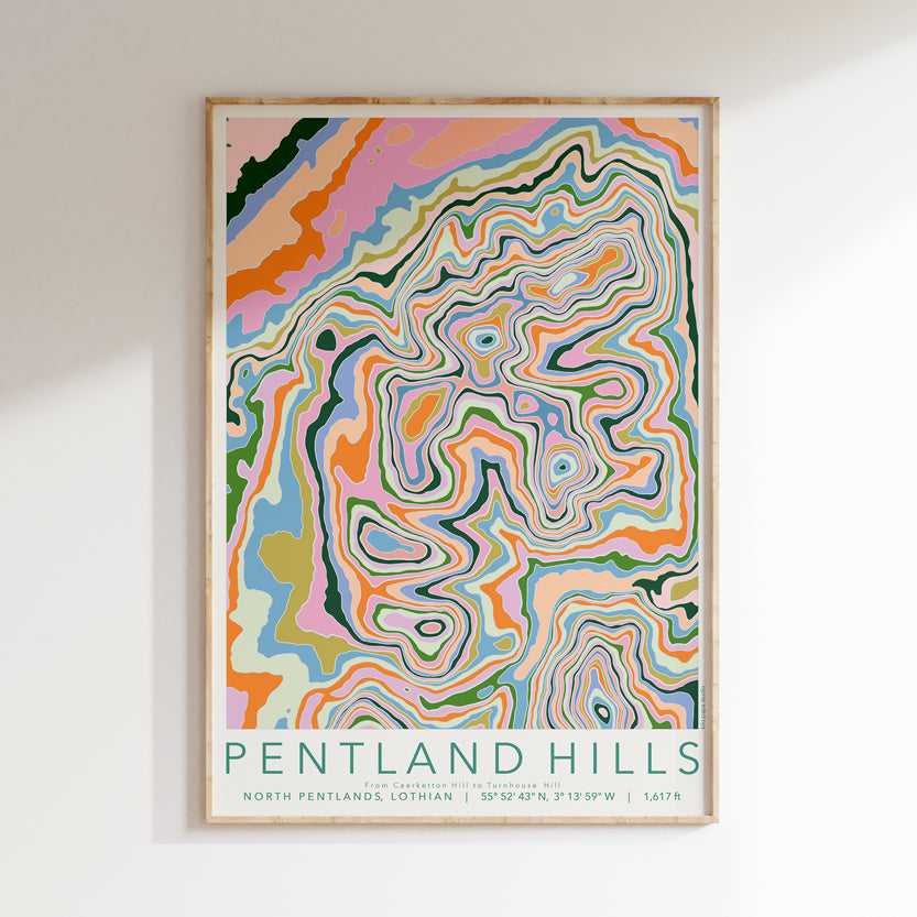 Pentland Hills (North) Colourful Topography Map Print