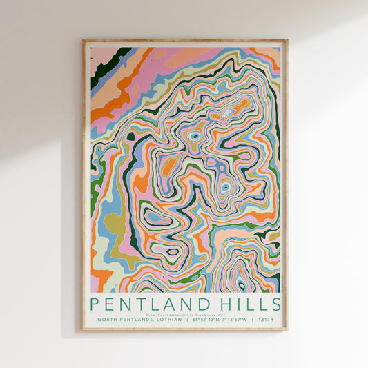 Pentland Hills (North) Colourful Topography Map Print