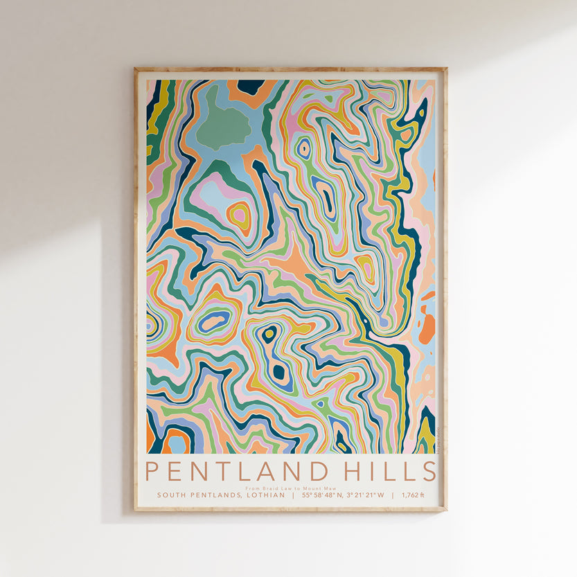 Pentland Hills (South) Colourful Topography Map Print