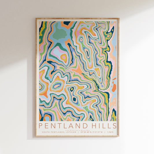 Pentland Hills (South) Colourful Topography Map Print