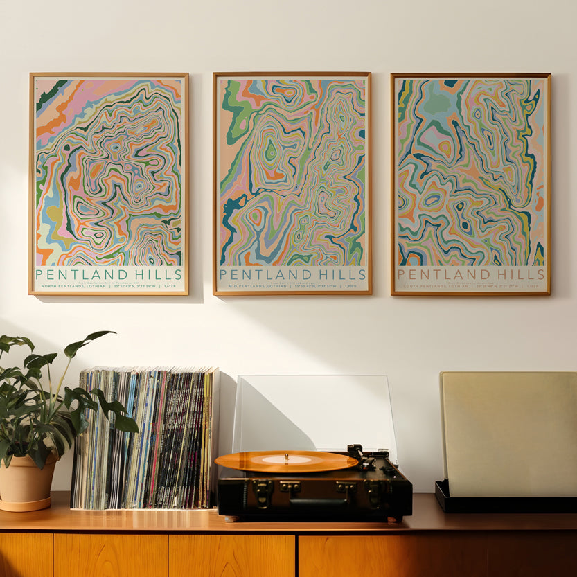 Pentland Hills (Mid) Colourful Topography Map Print