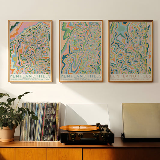 Pentland Hills (South) Colourful Topography Map Print