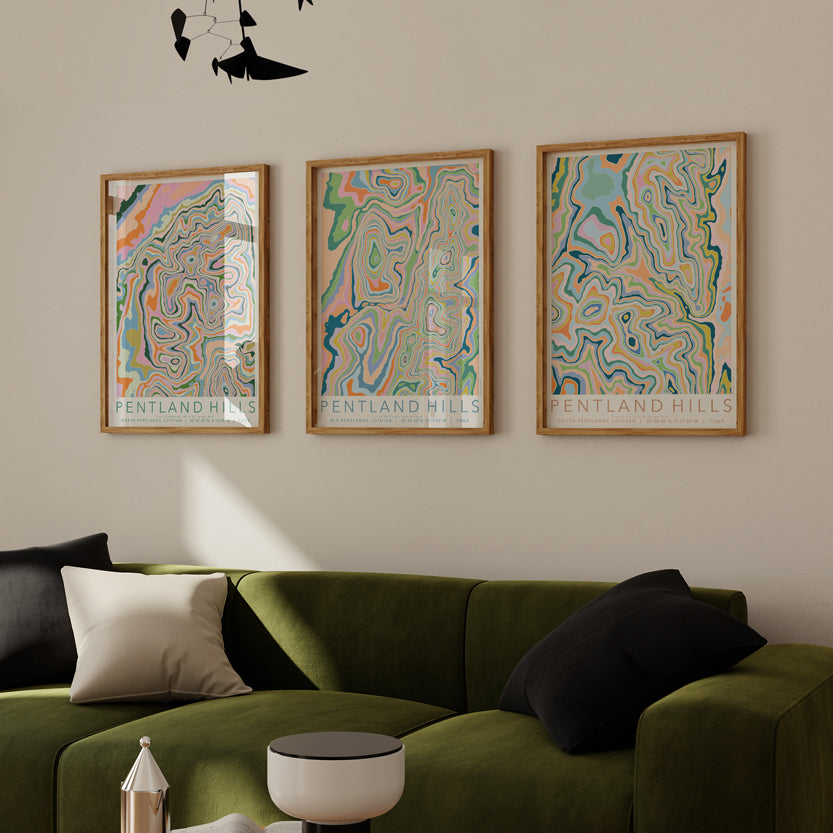 Pentland Hills (South) Colourful Topography Map Print