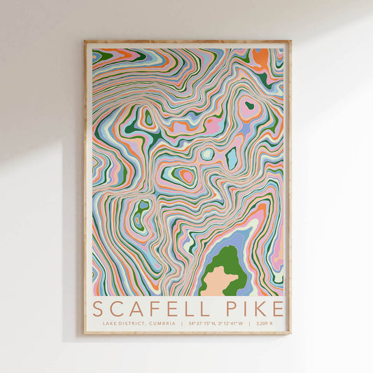 Scafell Pike Colourful Topography Map Print