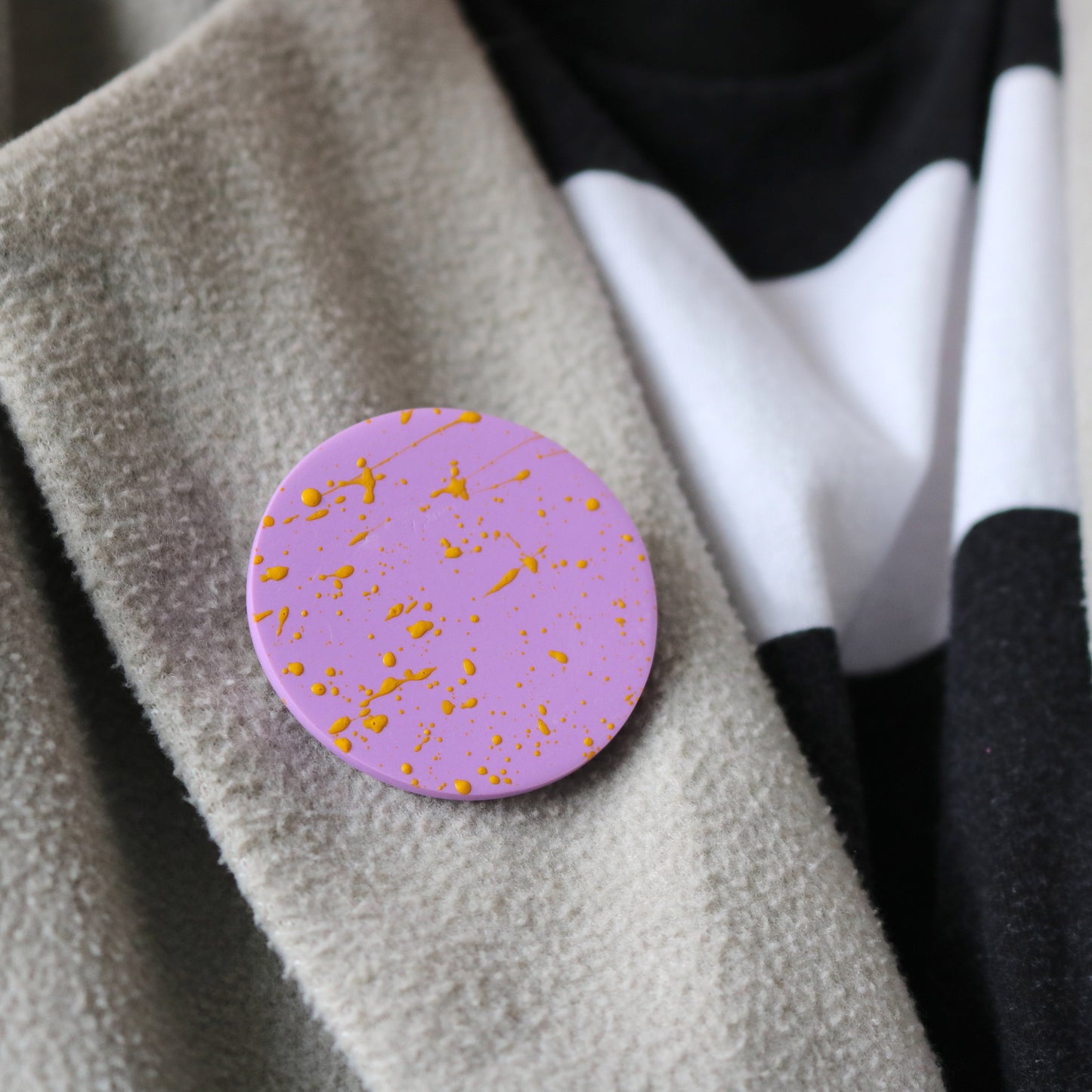 Round Brooch in Orchid + Mango Speck