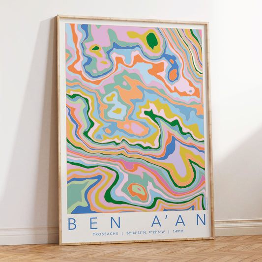 Ben A'an Colourful Topography Map Print