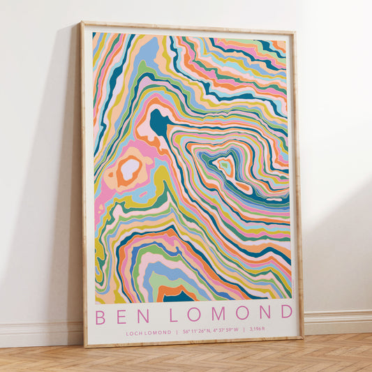 Ben Lomond Colourful Topography Map Print