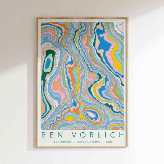 Ben Vorlich Loch Lomond Colourful Topography Map Print