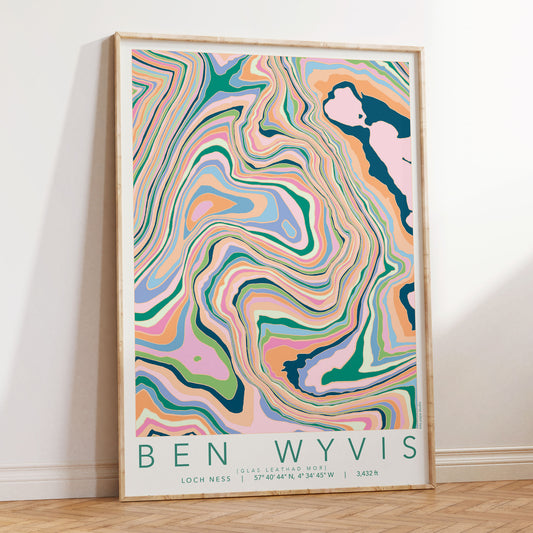 Ben Wyvis Colourful Topography Map Print