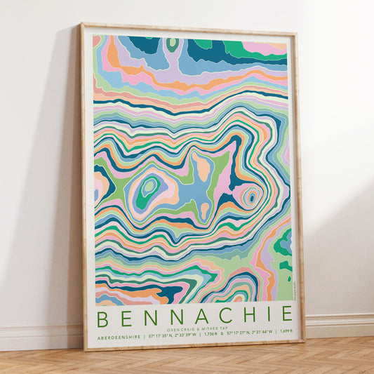 Bennachie Colourful Topography Map Print