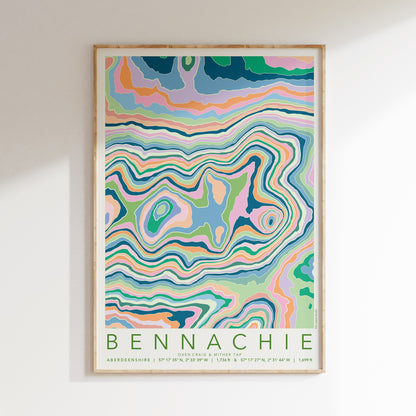 Bennachie Colourful Topography Map Print