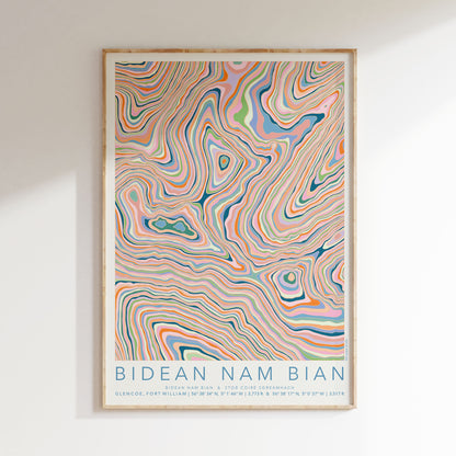 Bidean nam Bian Colourful Topography Map Print