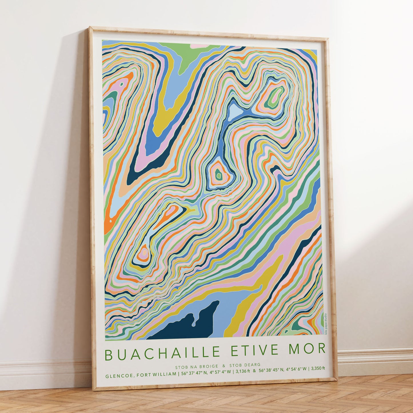 Buachaille Etive Mor Colourful Topography Map Print