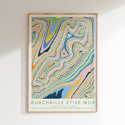 Buachaille Etive Mor Colourful Topography Map Print