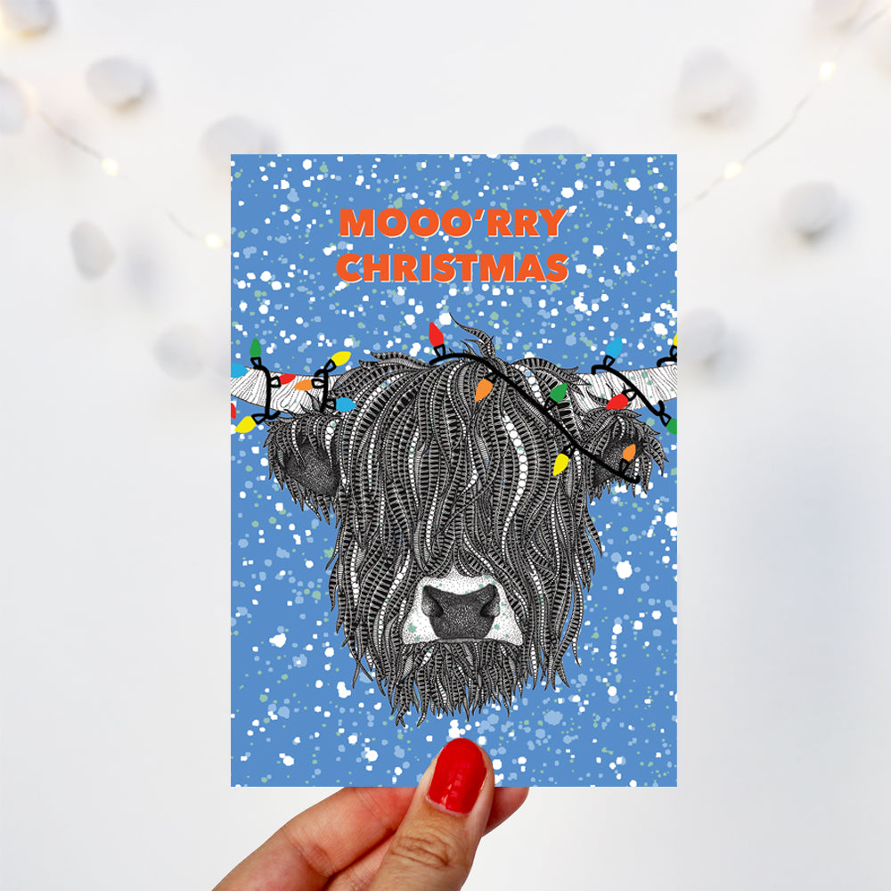 highland-cow-moo'ry-christmas-card-with-festive-lights